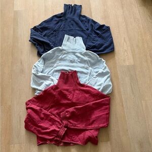 Navy blue, light blue, and red cropped turtlenecks — Aerie